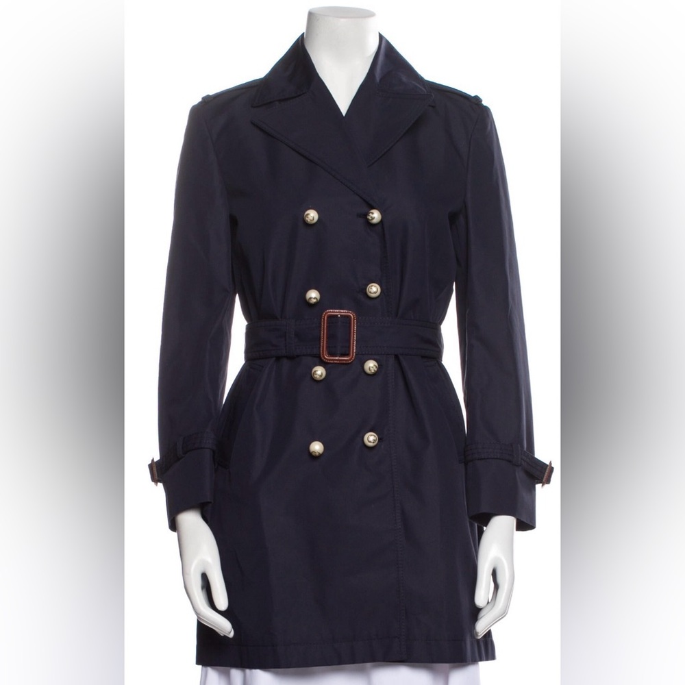 Women's Navy Double-Breasted Trench Coat with Belt